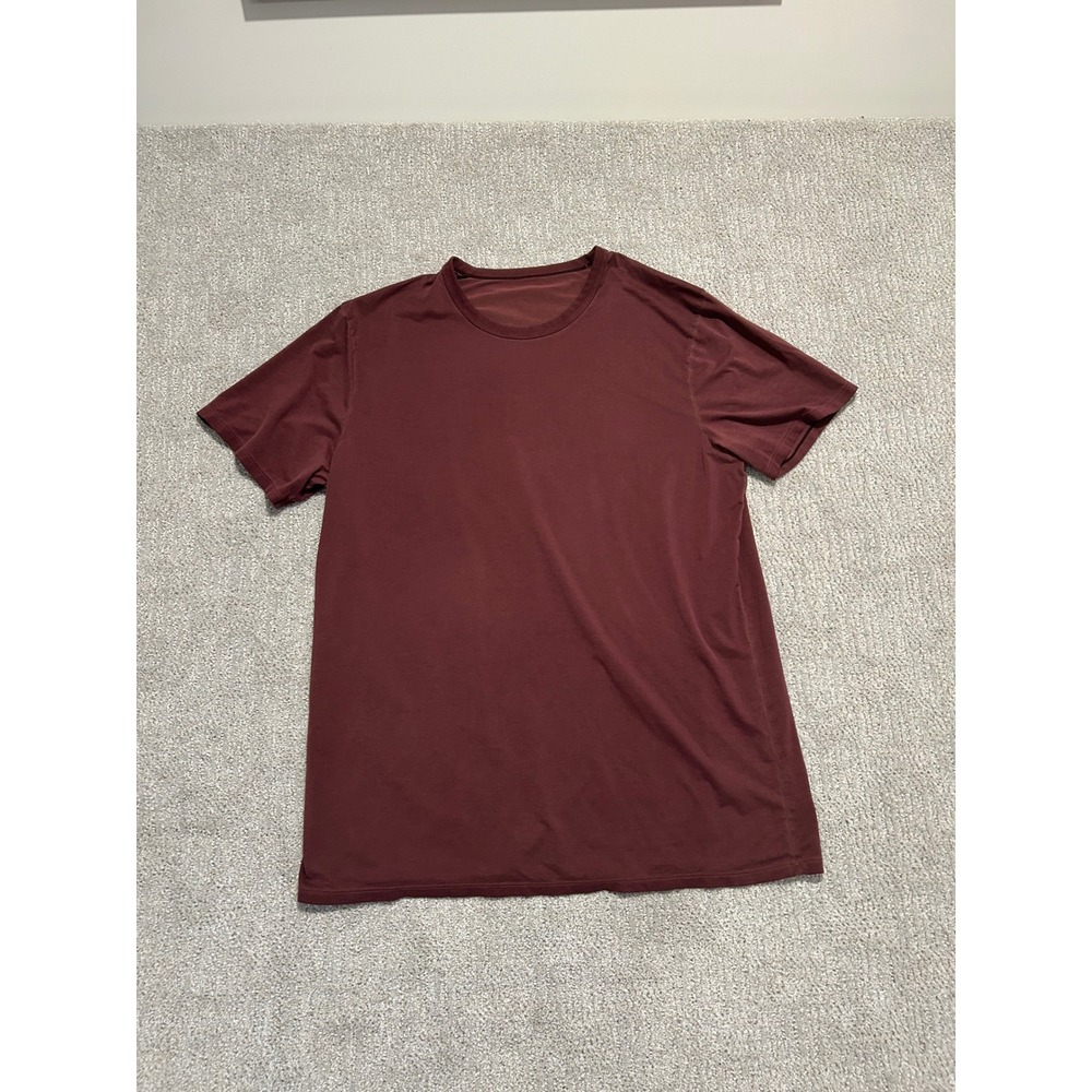 Lululemon Mens Burgundy Red T-Shirt Short‎ Sleeve Athletic Gym Workout Top